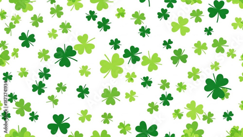 A vibrant collection of green shamrocks scattered across a clean white background for st patricks day designs with clover and luck and irish