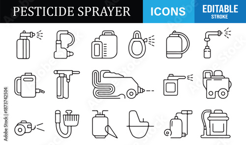 Editable agricultural pesticide sprayer icons for farming