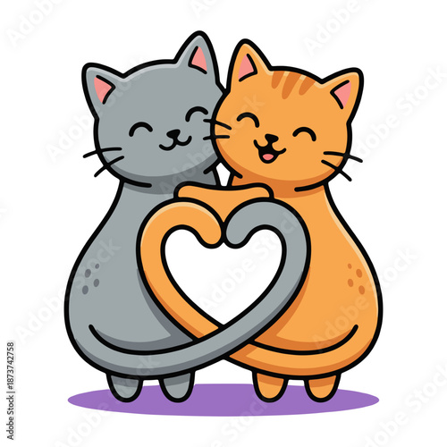 vector illustration of two cat cuddling each other 