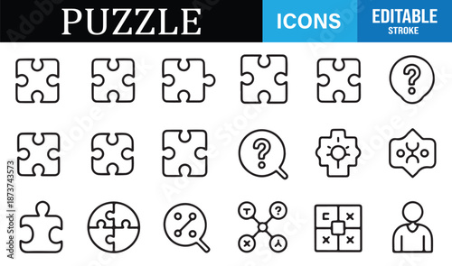 Puzzle concept and strategy icon collection