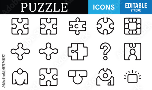 Editable puzzle icons for education and business strategy