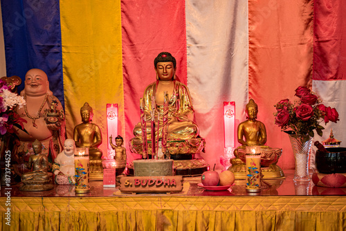 A colorful Buddhist altar
