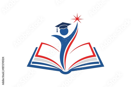 Graduation logo with book and star symbolizing academic achievement.