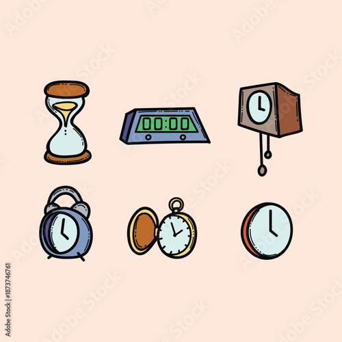 Clock And Timepieces Collection Hourglass, Digital Timer, Wall Clock, Alarm Clocks And Pocket Watch