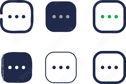 Chat more options icons set, 6 icons, minimal outline style
