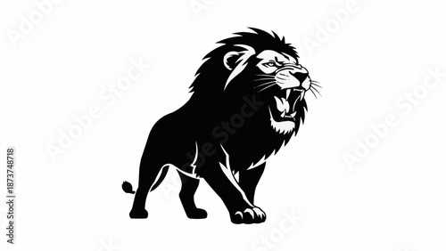 Majestic Lion Roaring Silhouette Powerful Wild Animal.