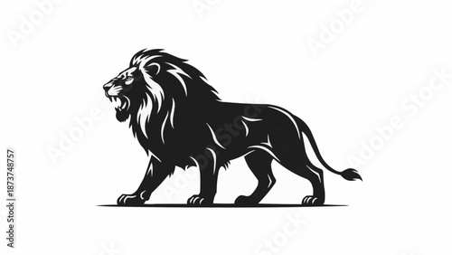 Majestic Lion Silhouette Roaring Powerful Wild Animal.