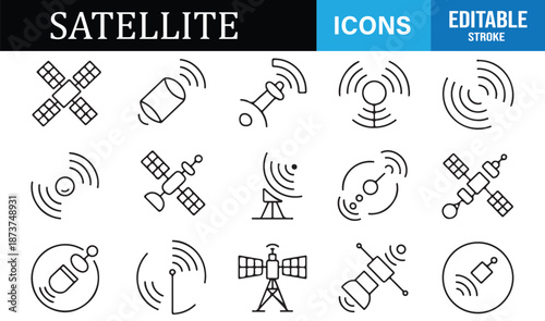 Editable satellite icon set for telecom and navigation designs