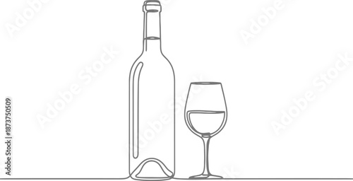 An isolated red wine bottle and glass set against a white background represents a celebration beverage from a winery perfect for a restaurant, bar, or party