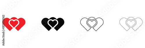 heart shape love icon vector, valentine love shape, heart symbol vector, silhouette and line art