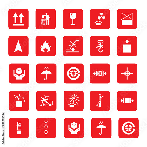 Assorted Red Warning Labels: Keep Dry, Fragile, This Side Up, Handle With Care, and Recycle for Packaging	
