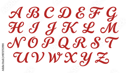 Red Cursive Uppercase Alphabet Letters Design on White Background