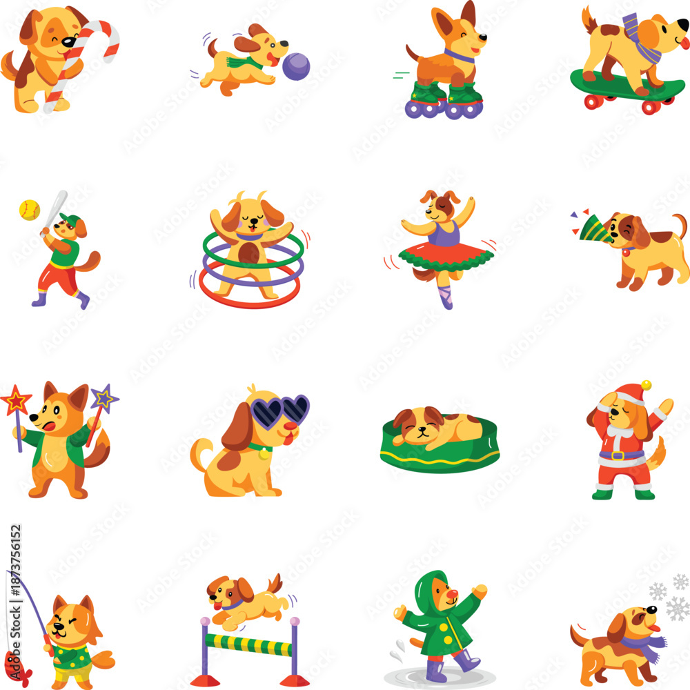 Obraz premium Pack of Dogs and Pets Flat Style Icons 