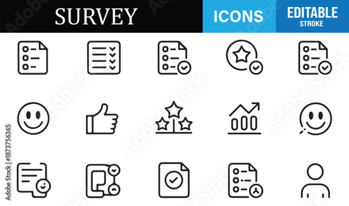 Customer feedback and survey icons in clean outline style