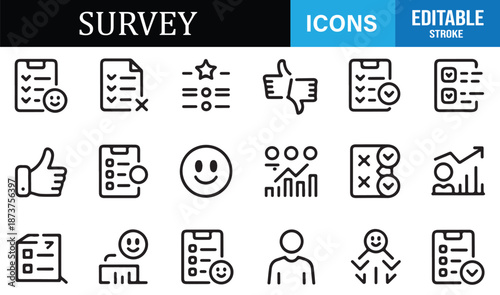 Feedback and rating survey outline icons for business