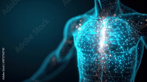 Human body with networks and connections: a stunning visual representation of human body with intricate glowing networks and connections within the body, illustrating the complex internal system 