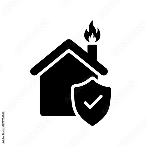 Home Fire Protection Icon – House Safety Shield Symbol for Insurance, Security & Protection Design