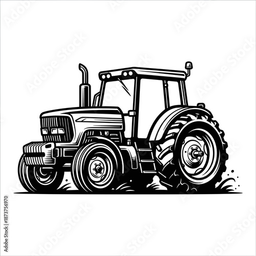 Farm Tractor Icon – Agricultural Machinery Silhouette for Farming, Rural & Equipment Design