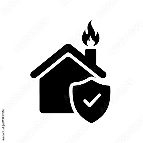 Home Fire Protection Icon – House Safety Shield Symbol for Insurance, Security & Protection Design