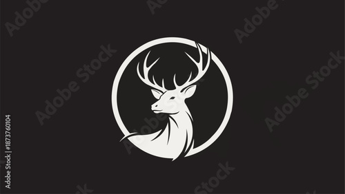 Majestic Stag Head Silhouette Inside Circle Emblem.