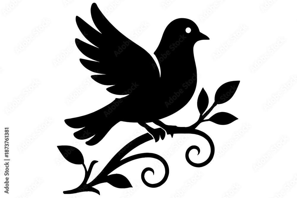 Fototapeta premium dove on a branch, Elegant Dove with Floral Motifs – Vector Illustration
