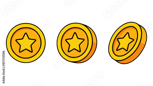 gold coin star angle game asset flat color vector illustration template design