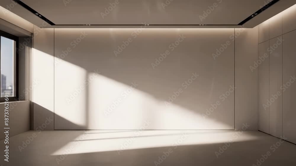 custom made wallpaper toronto digitalDynamic sunlight streams into a modern minimalist room, casting intricate light and shadow patterns. Ideal for architectural backgrounds.