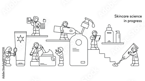 A group of scientists working together on skincare products in a laboratory setting