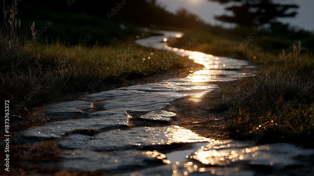 Obraz premium Winding stone path at sunset