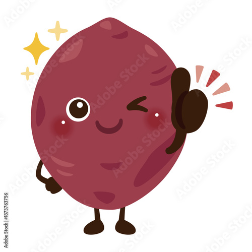 グッドサインを出すサツマイモキャラクターイラスト／Cute Sweet Potato Character Illustration Giving a Thumbs-Up