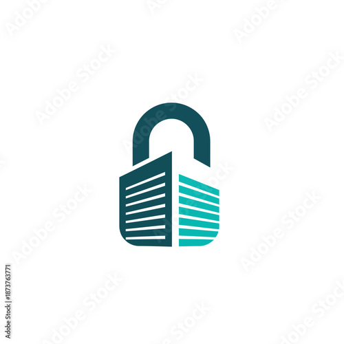 AI Generated Security Padlock Icon with Building Elements