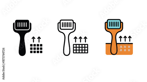 A set of three razor icons with arrows and grids on a white background