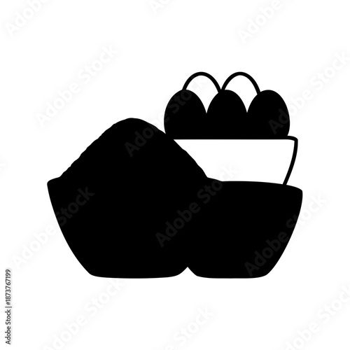 Elegant illustration of two bowls filled with ingredients, food preparation concept