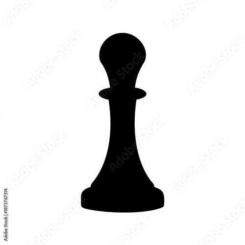 Silhouette of a Black Chess Pawn Piece on a Clean White Background