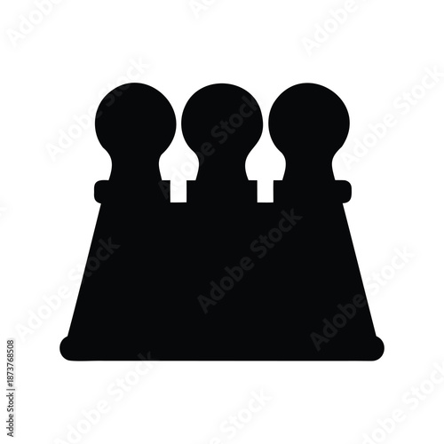 Abstract image of three geometric shapes resembling stylized chess pawns
