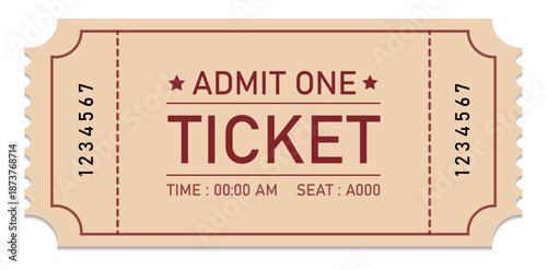 Admit One Ticket Isolated on White Background