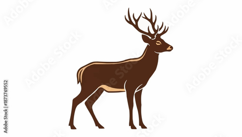 Majestic Stag Standing Proudly Isolated on White Background.