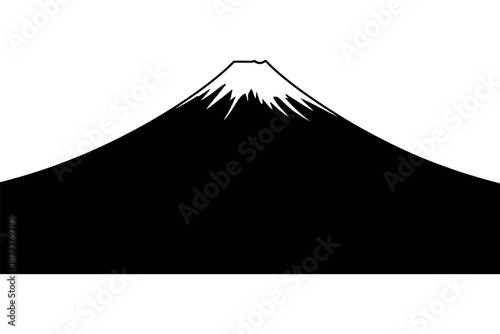A minimalist illustration of a snow-capped mountain against a white background