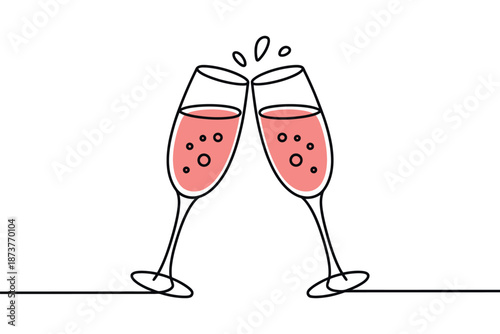 Two glasses of pink champagne being toasted in a celebratory gesture