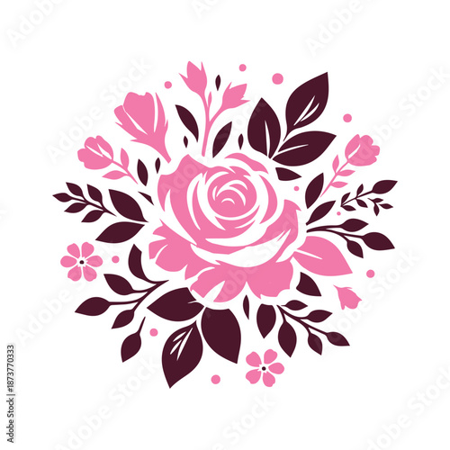 Pink Rose, vector illustration, silhouette, flowers, bouquets, vector style, floral art, Minimalist, simple design, arrangements, visual effect, appeal, love and grace, weddings, anniversaries,
