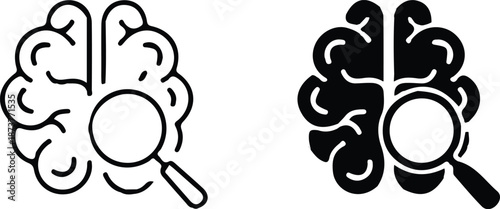 human search brain black black line two icon set vector illustration 