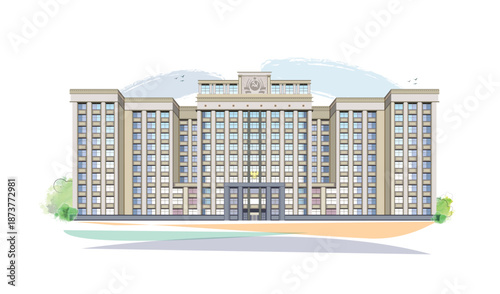 MOSCOW Facade of the State Duma, Parliament building of Russian Federation The inscription on the building "State Duma"Moscow, Russia