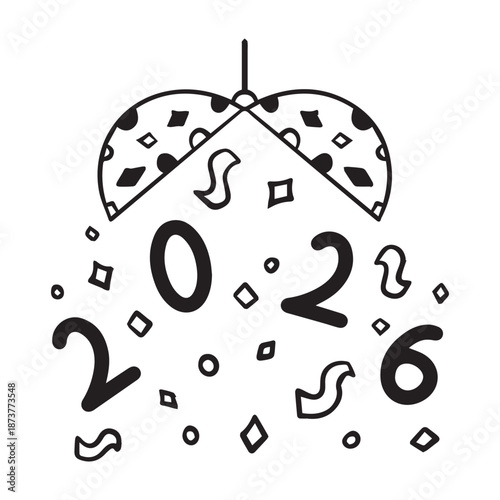2026 New Year's ball decoration image assets in black and white style