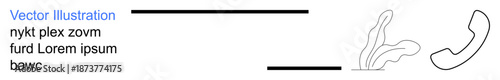 Telecommunications, customer service, technology connection, virtual communication, audio systems, call support. A phone handset and flowing lines. Telecommunications and customer service concept
