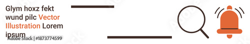 Search functionality, notifications, reminders, alerts, online information, warnings. A magnifying glass and a ringing bell icon. Search functionality and notifications concept