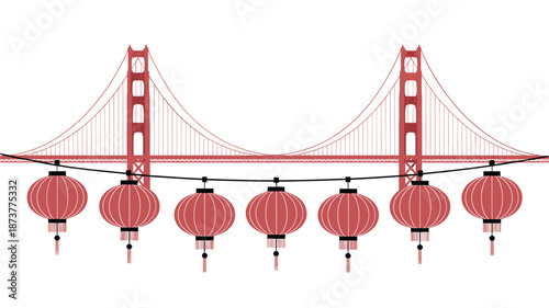 Golden Gate Bridge decorated with red Chinese lanterns