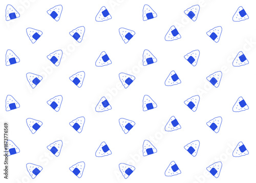 Onigiri illustration with blue line and white background. Food packaging, menu illustration, Japanese food