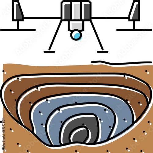 Drone surveying layered soil and geological strata