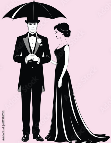060-22-Stylish man and woman dressed in classic evening attire standing together