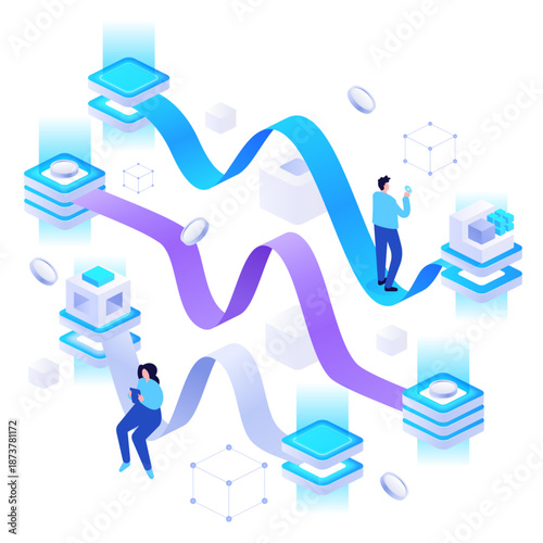 Isometric Digital Workflow and Data Integration ConceptÍ